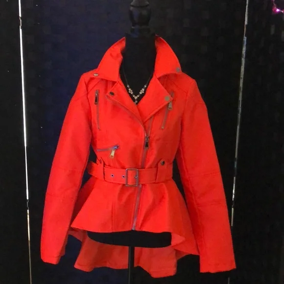 New Neon Orange Belted Peplum Jacket - Picture 1 of 4